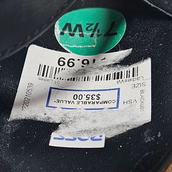 Flex Step Black Faux Leather Sandals Womens 7.5 M Strappy Sling Back Wedge Heels - Picture 9 of 14